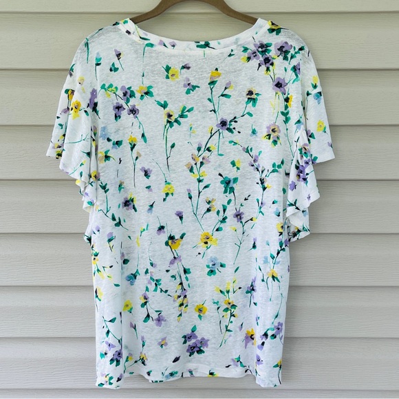 Loft Linen Multicolor Floral Flutter Sleeve Top Size M - Picture 3 of 10